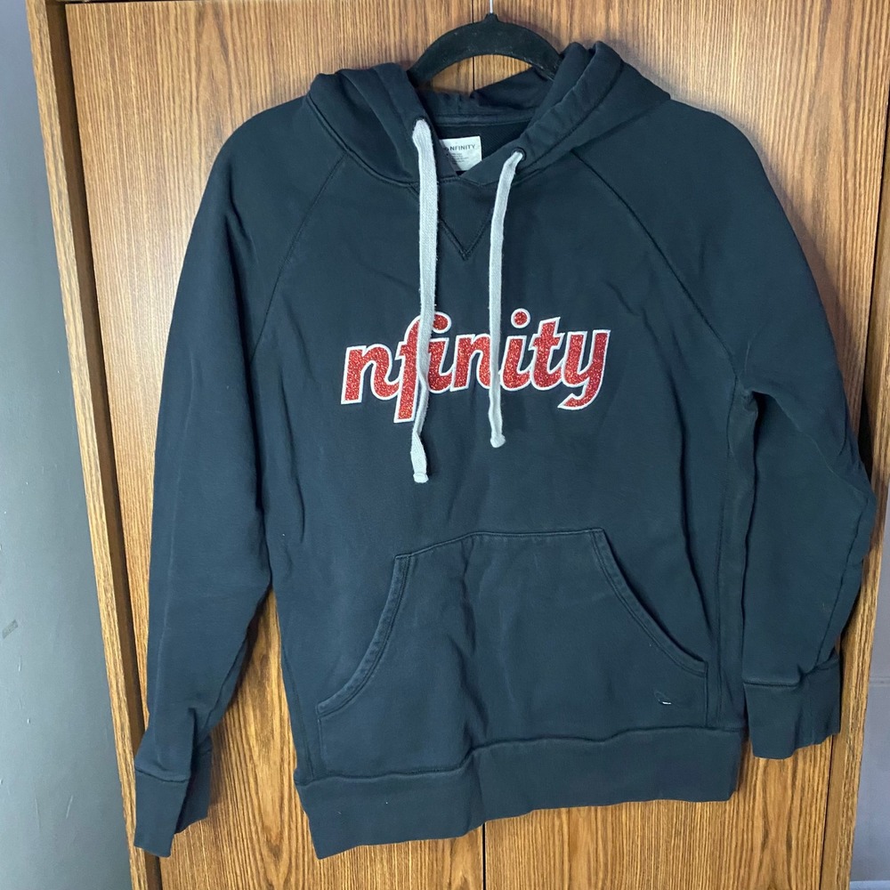 Nfinity Hoodie Women XS Black Red Glitter Logo‎ Raglan Sleeve Sweatshirt